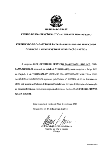 Cadastro CAMR - Safe Offshore
